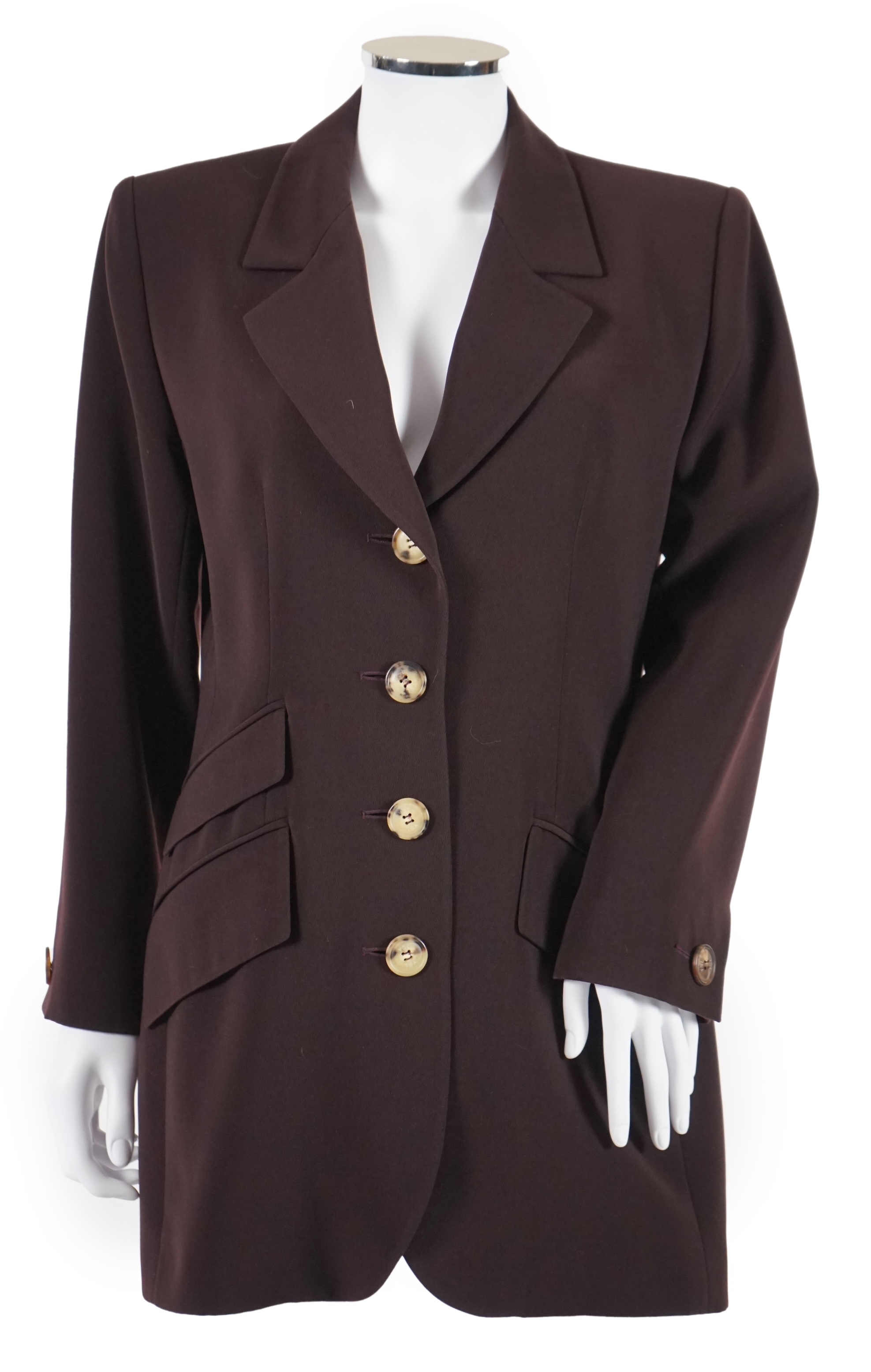 Two vintage Yves Saint Laurent variation lady's trouser suits, F 42 (UK 14). Please note alterations to make the waist smaller may have been carried out on some of the skirts. Proceeds to Happy Paws Puppy Rescue.